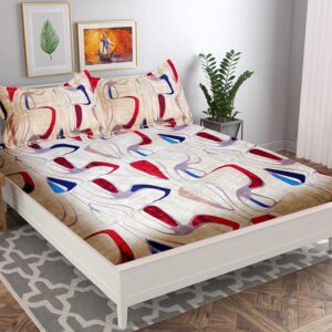 Queen Size Double Bedsheet Set with 2 Pillow Covers, Glace Cotton, Abstract Pattern, 90x100 Inches