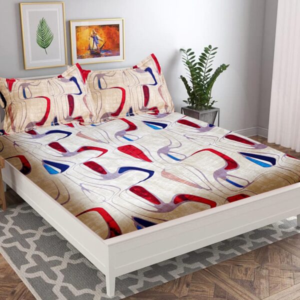 Queen Size Double Bedsheet Set with 2 Pillow Covers, Glace Cotton, Abstract Pattern, 90x100 Inches
