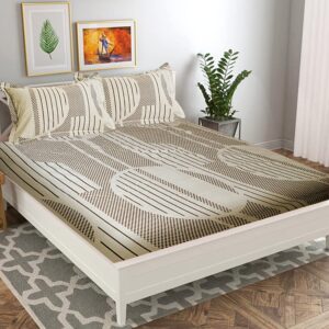 Queen Size Glace Cotton Flat Double Bedsheet with 2 Pillow Covers, 90x100 Inches (Grey)