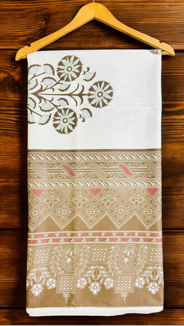 Cotton Double Bedsheet Set, White with Brown Traditional Rajasthani Print, Pure Cotton, (90x100), Quilted Pillowcases - Image 3