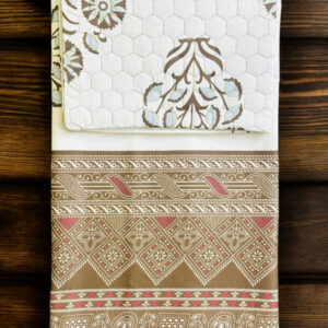 Cotton Double Bedsheet Set, White with Brown Traditional Rajasthani Print, Pure Cotton, (90x100), Quilted Pillowcases