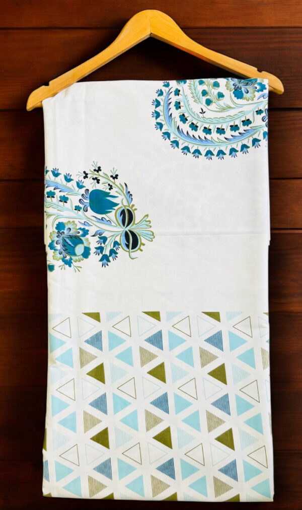 Double Bedsheet Set, White with Blue Traditional Rajasthani Block Print, Pure Cotton, Quilted Pillowcases (90x100) - Image 3