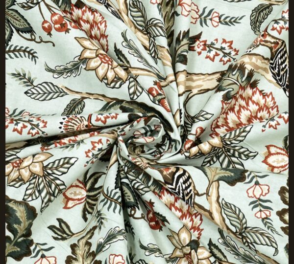 Pure Cotton Double Bedsheet Set, Green With Bird Floral Print, 95x108 inches, Traditional Style - Image 4