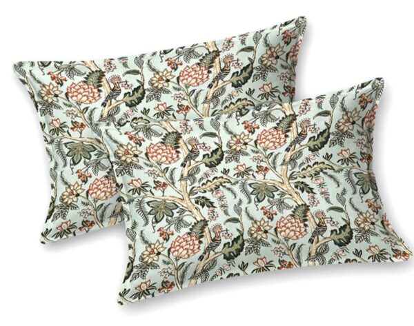 Pure Cotton Double Bedsheet Set, Green With Bird Floral Print, 95x108 inches, Traditional Style - Image 3