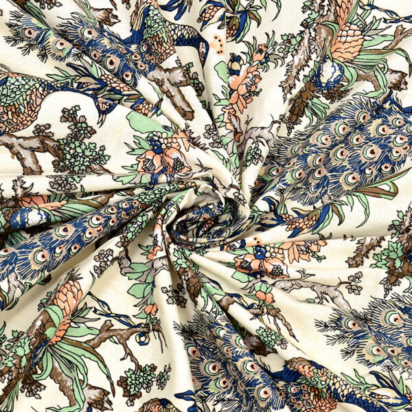 Luxury Cotton Bedsheet Set with Peacock Floral Print, Green and Coral Pattern (95x108 inch) - Image 4