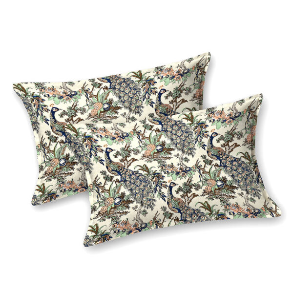 Luxury Cotton Bedsheet Set with Peacock Floral Print, Green and Coral Pattern (95x108 inch) - Image 3