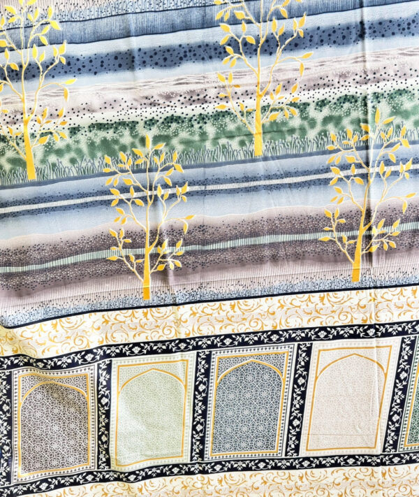 Luxury Double Bedsheet Set with Pillow Cases, Blue and Gold Print, 108x108 Inch, Traditional Architectural Design - Image 4