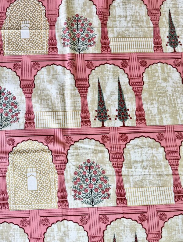 Luxury Double Bedsheet Set with Pillow Cases, Carrot and Gold Floral Print, 108x108 Inch, Traditional Architectural Design - Image 4