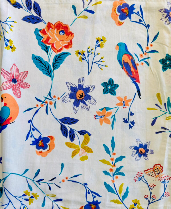 Luxury Cotton Double Bedsheet Set, Yellow with Birds Pattern, 95x108 Inches, 2 Pillowcases 18x28 Inches - Image 3