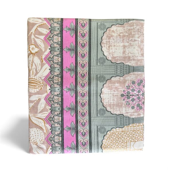 Luxury Double Bedsheet Set with Pillow Cases, Pink and Gold Floral Print, 108x108 Inch, Traditional Architectural Design - Image 3