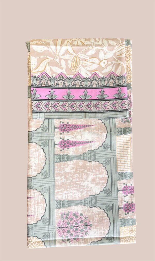 Luxury Double Bedsheet Set with Pillow Cases, Pink and Gold Floral Print, 108x108 Inch, Traditional Architectural Design - Image 4