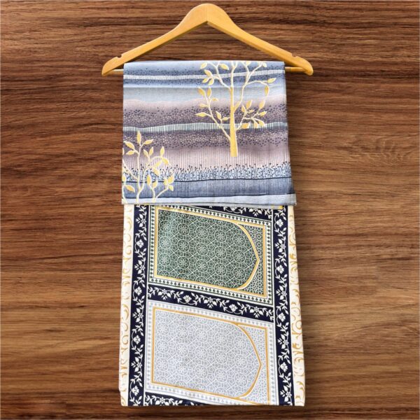 Luxury Double Bedsheet Set with Pillow Cases, Blue and Gold Print, 108x108 Inch, Traditional Architectural Design - Image 2