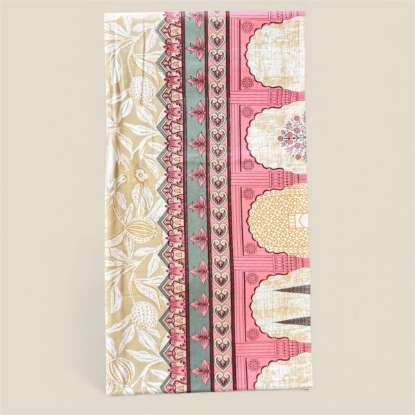 Luxury Double Bedsheet Set with Pillow Cases, Carrot and Gold Floral Print, 108x108 Inch, Traditional Architectural Design - Image 3