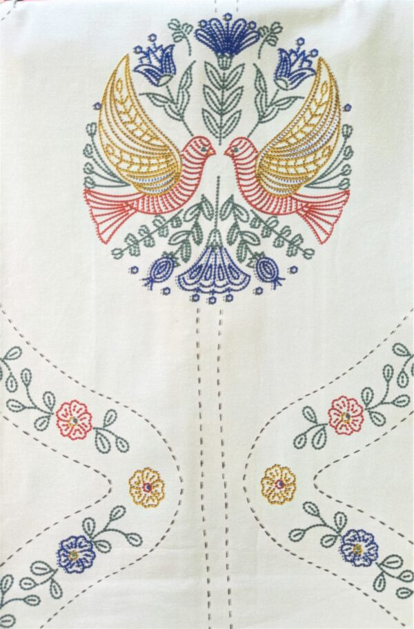 Floral Embroidered Soft Cotton Double Bedsheet, Grey with Blue Pillow Cases, Contemporary Design, 108x108 Inches - Image 3