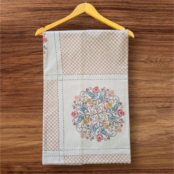 Floral Embroidered Soft Cotton Double Bedsheet, Grey with Mustard Pillow Cases, Contemporary Design, 108x108 Inches - Image 5