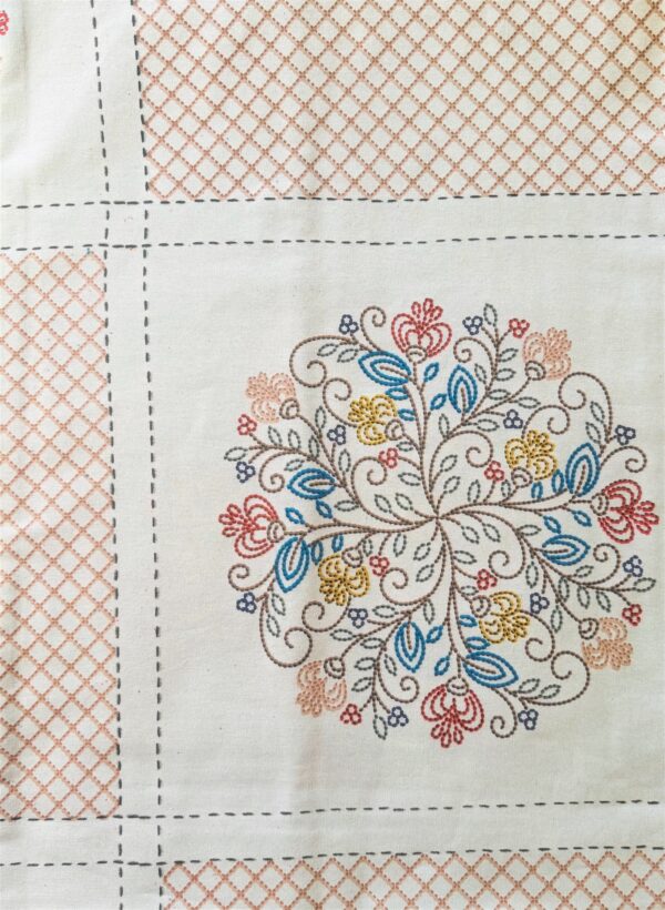 Floral Embroidered Soft Cotton Double Bedsheet, Grey with Mustard Pillow Cases, Contemporary Design, 108x108 Inches - Image 3