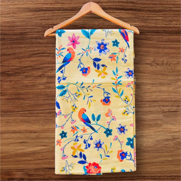 Luxury Cotton Double Bedsheet Set, Yellow with Birds Pattern, 95x108 Inches, 2 Pillowcases 18x28 Inches - Image 5
