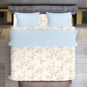 Premium Fitted Double Bed Sheet Set with 2 Contrast Pillow Covers, 108x108 Inches, Floral Light Yellow