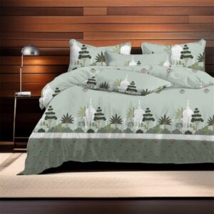 Premium Fitted Double Bed Sheet Set with 2 Pillow Covers, 108x108 Inches, Traditional Motif Green