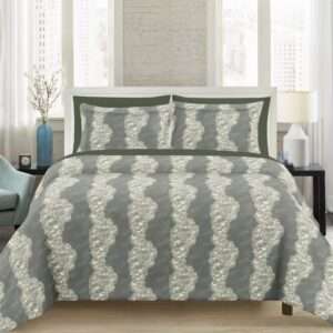 Pure Cotton King Size Bedsheet with 2 Pillow Covers, Floral Stripe Print, Grey, 108x108 Inches