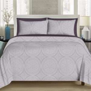 Pure Cotton King Size Bedsheet with 2 Pillow Covers, Pale Lilac Mandala Print, 108x108 Inches