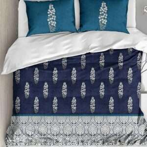 Pure Cotton King Size Bedsheet with 2 Pillow Covers, Blue Bouquet, 108×108 Inches