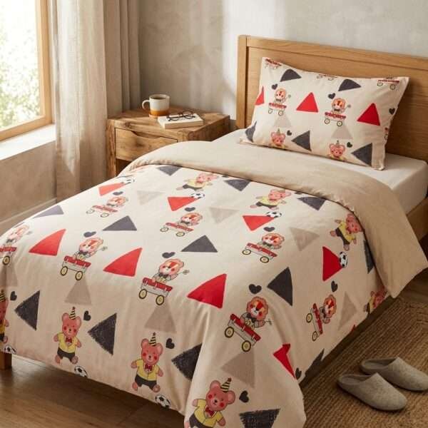 Kids Cotton Single Bedsheet Set, Teddy Bear
