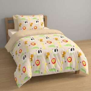 Kids Cotton Single Bedsheet Set, Safari Animal Print