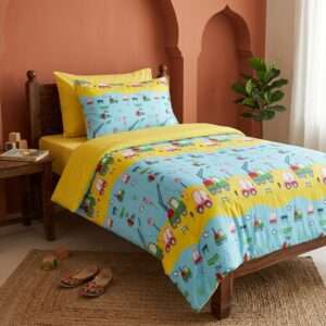Kids Cotton Single Bedsheet Set, Crane Print