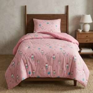 Kids Cotton Single Bedsheet Set, Rocket Print