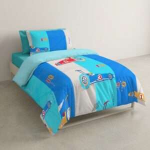 Kids Cotton Single Bedsheet Set, Race Car Print