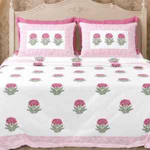 Floral Pure Cotton Bedsheet with 2 Pillow Covers, Pink, 95x108 Inches