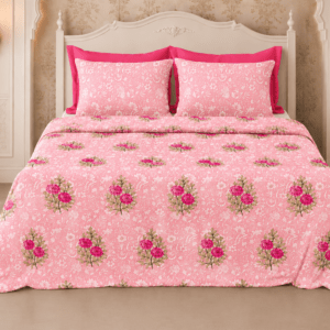 Jaipuri Motifs Pure Cotton Bedsheet with 2 Pillow Covers, Pink, 95x108 Inches