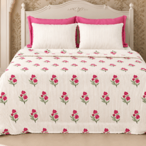 Pure Cotton Rose Printed Bedsheet Set (95 x 108 Inches) Tan with Rose Prints
