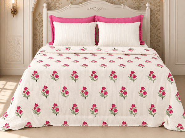 Rose Print Pure Cotton Bedsheet Set, Tan