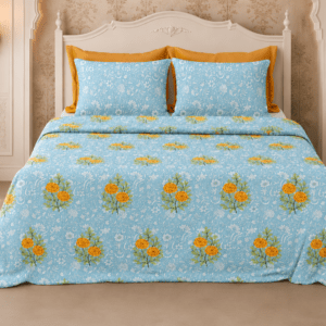 Jaipuri Motifs Pure Cotton Bedsheet with 2 Pillow Covers, Blue, 95x108 Inches