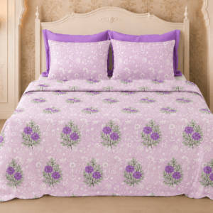 Jaipuri Motifs Pure Cotton Bedsheet with 2 Pillow Covers, Purple, 95x108 Inches
