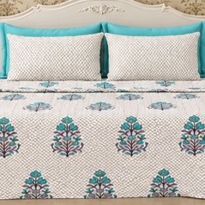 Double Bed Pure Cotton Handblock Printed Bedsheet Set (95 x 108 Inches) Off-White