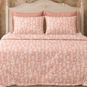 The Botanical print collection: Peach coloured Pure Cotton Double Bedsheet Set 95x108 Inches