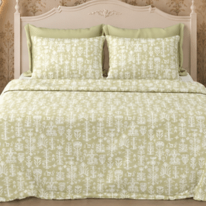 The Botanical print collection: Olive Green Pure Cotton Double Bedsheet Set 95x108 Inches