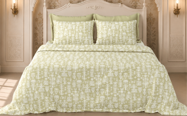 Botanical Print Pure Cotton Bedsheet Set, Olive Green